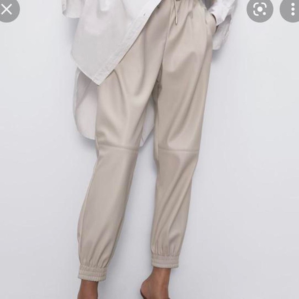 Zara Faux Leather Joggers in Beige